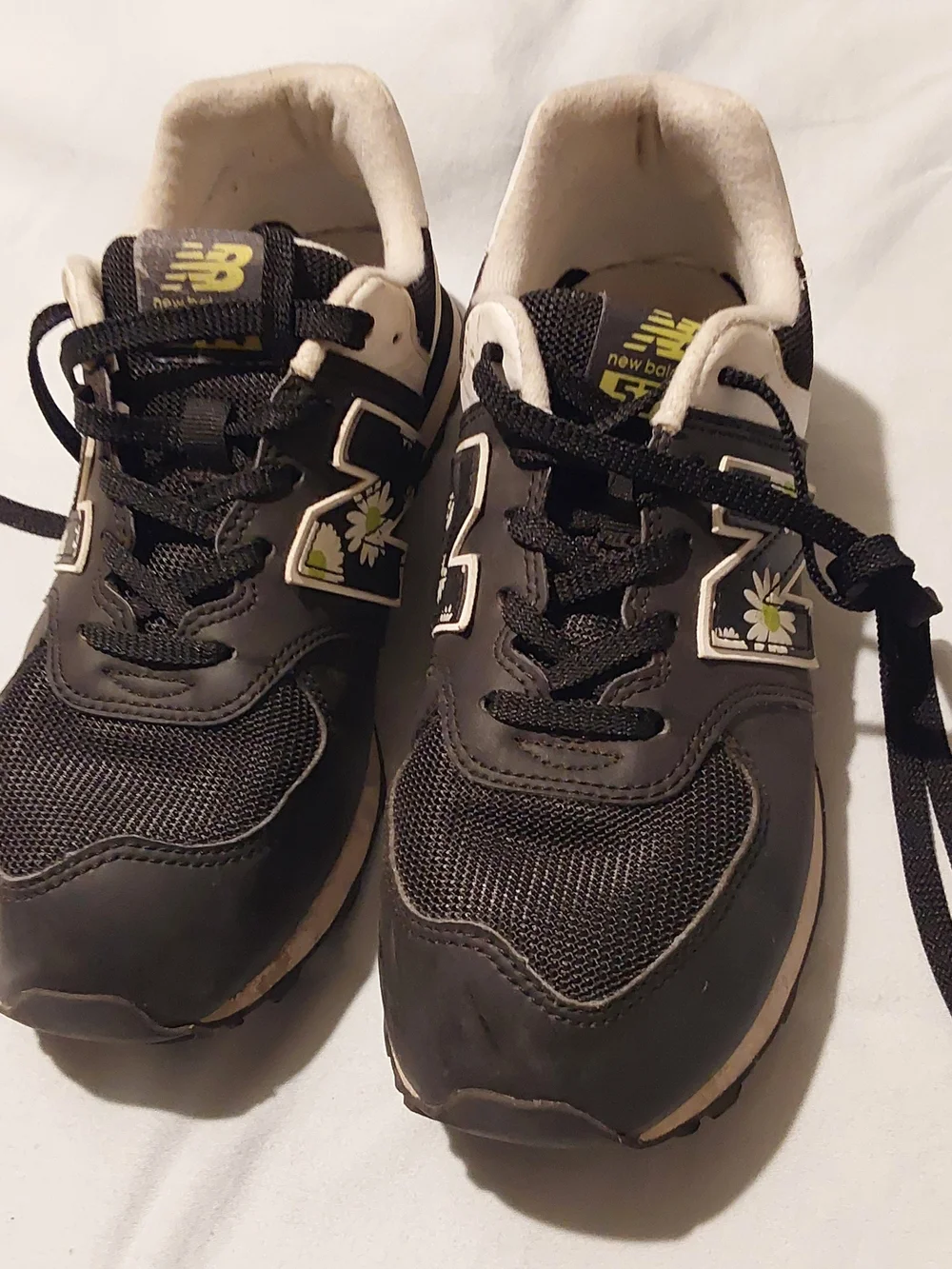 New Balance Kids Black and White Sneakers with Lime Details